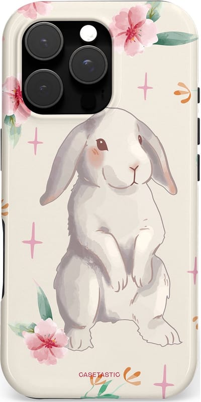 Casetastic hoesje geschikt voor Apple iPhone 16 Pro - MagSafe - Dubbellaagse bescherming - Klein konijntje - Fashion Case - Lichtgrijs Crème