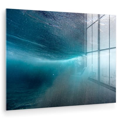 ® Glasschilderij 160x120 cm - Schilderij acrylglas - Zee - Zon - Blauw - Foto op glas - Muurdecoratie woonkamer - Wanddecoratie slaapkamer - Schilderijen