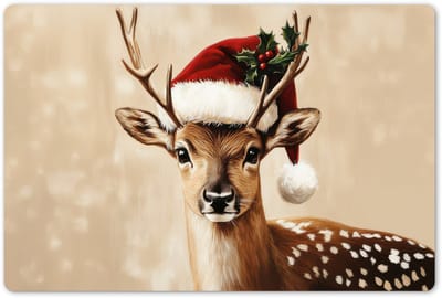 Placemats 45x30 cm - Placemat kunststof - 1 stuk - Kerst - Hert - Gewei - Rood - Borden onderleggers - Decoratie voor op tafel - Keuken tafeldecoratie accessoires - Vinyl onderlegger - Tafelversiering
