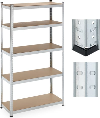 Stellingkast 180x100x40 Cm - Draagkracht 500 Kg - Metalen Stellingrek - Verzinkt Staal - Voor Kelder Of Garage - Zilver