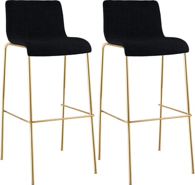 CLP Hover Barkrukken Set van 2 - Stapelbaar - Goudkleurig Onderstel - 150 kg - Stof - zwart/goud