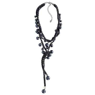 Behave - Gevlochten Ketting Antraciet met Parels en Hanger - Trendy Accessoire voor Dames