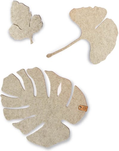 Onderzetters NATURE - Pan onderzetter- Set van 3 - Verschillende formaten - Design blad - Beige - Gerecycled wolvilt - Duurzaam