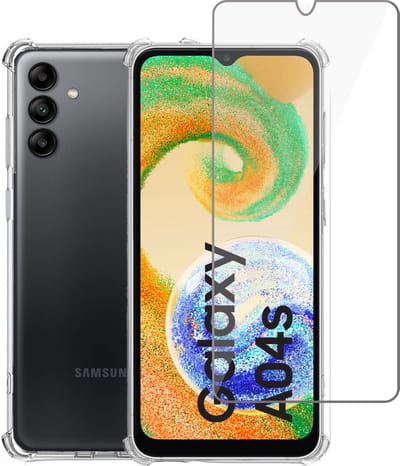 Geschikt voor Samsung A04s Hoesje + Screenprotector – Gehard Glas Cover +Shock Proof Case – Transparant