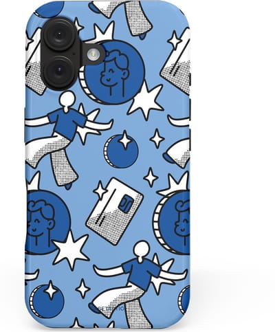 Casetastic hoesje geschikt voor Apple iPhone 16 - MagSafe - Dubbellaagse bescherming - Geldroute - Fashion Case - Lichtblauw Grijs Donkergrijs