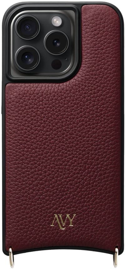 AVY Leren Hoesje | Geschikt voor Apple iPhone 15 Pro | Compatibel met MagSafe | Leather Case | Back Cover | Haakjes voor koord | Burgundy