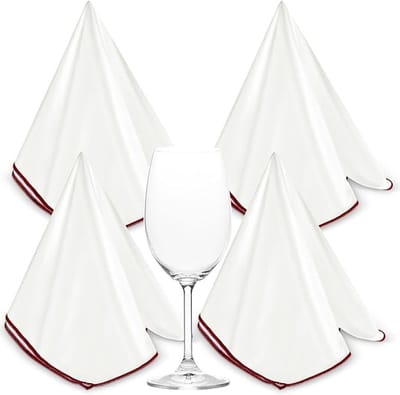 Set van 4 microvezel polijstdoeken voor glanzende oppervlakken, 50x65 cm, wit en wijnrood