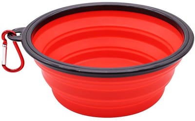 Opvouwbare drinkbak - Hondenbak - Draagbare voerbak - 450ml - 13 cm diameter - Huisdieren onderweg voeren - Draagbaar waterbakje - Reiskom - Siliconen - Rood - Met karabijnhaak - Jonyx