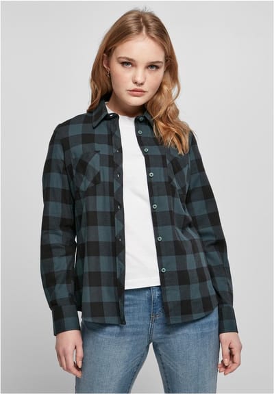 Urban Classics - Turnup Checked Flanell Blouse - M - Blauw/Zwart