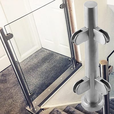 Glazen Balustrade Paal - Glazenhek Paal - Terras Afscheiding - Robuuste Stabiele Vloermontage - 85 Cm - Zilver