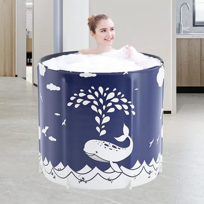 IBBO Shop - Opvouwbaar zitbad - Bad voor volwassenen en kinderen - kinderbad - Opzetbad - opvouwbaar bad - zitdouche - mobiele badkuip met afvoer - bad - douche - Blauw