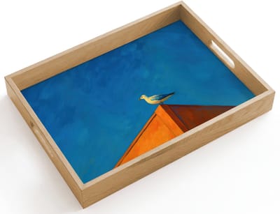 Dienblad hout 40x30 cm - Schootdienblad - Meeuw - Gebouw - Lucht - Geschilderd - Borrelplank rechthoek - Plateau dienbladen