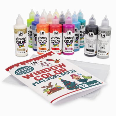 LM-Kreativ Raamverf set - Met Contourkleur - Glasverf voor knutselen - Verschillende Kleuren - 15 x 80 ml