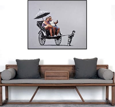 Allernieuwste.nl® Canvas Schilderij Banksy RIKSJA TOERISME - Graffiti Art - Kleur - 40 x 50 cm