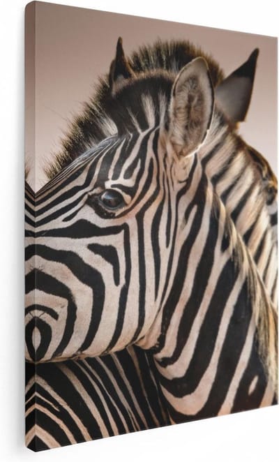 Artaza Canvas Schilderij Dierenkop Zebra - 30x40 cm - Klein - Wanddecoratie Jungle - Muurdecoratie Dieren - Kamer Accessoires