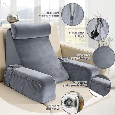 Ergonomisch Leeskussen voor Volwassenen met Verwijderbare Armsteunen en Nekroller, Ideaal voor Lezen, TV Kijken en Ontspannen, Wasbare Hoes (Grijs)
