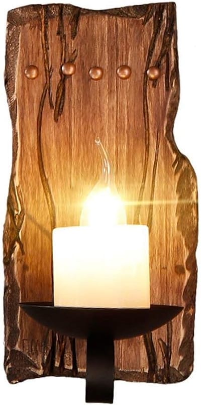 Vintage Wandlamp Massief Hout en Metaal E27 Sfeerlicht Industriële Stijl