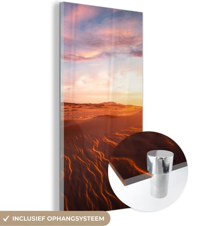 MuchoWow® Glasschilderij 20x40 cm - Schilderij acrylglas - Zand - Landschap - Lucht - Woestijn - Foto op glas - Schilderijen
