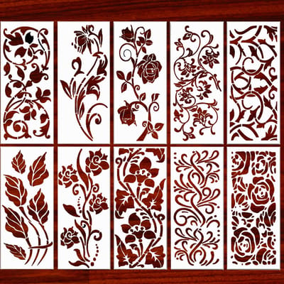 JHUBERS- Bloemenrandsjablonen 10 stuks - Herbruikbaar - Hoeksjablonen - Schilderen op Muren - 30 x 15 cm - Creativiteit en Verbeeldingskracht - Schilderstencils