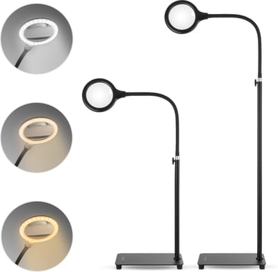 Regal Tech® Staande Loeplamp - Professionele Loeplamp met LED-verlichting - Leeslamp, Bureaulamp, Werklamp - Vergrootglas met 5x vergroting - 130 cm - Dimbaar