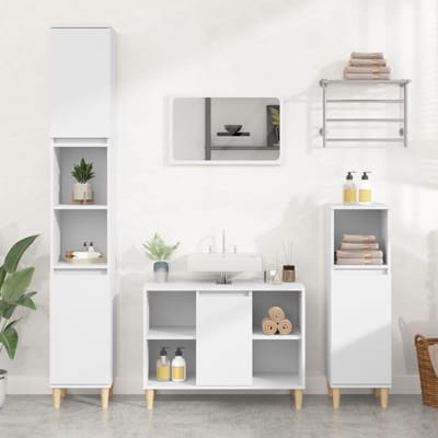 vidaXL - 3-delige - Badkamermeubelset - bewerkt - hout - wit