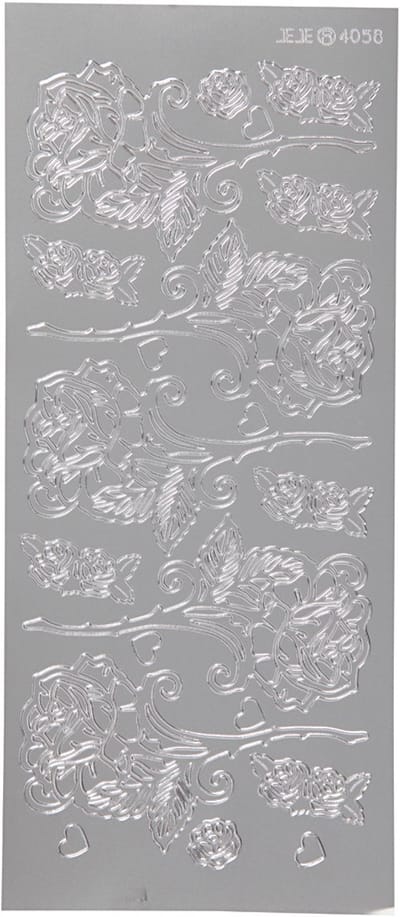 Stickers, rozen, vel 10x23 cm, zilver, 1 vel