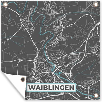 Tuin poster Blauw – Duitsland – Plattegrond – Stadskaart – Kaart – Waiblingen - 200x200 cm - Tuindoek