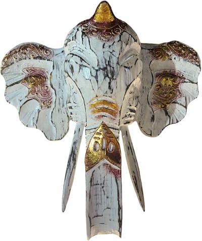 Balinees Olifanten Hoofd - Wit - 25cm - Muurdecoratie