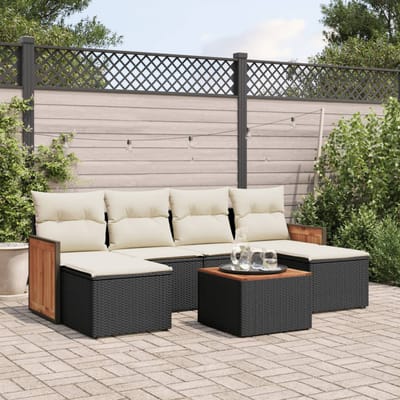 vidaXL - 7-delige - Loungeset - met - kussens - poly - rattan - zwart