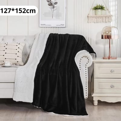 Bovista Deken - Pluche - Wollen - Dekentje - Fleece - Plaid - Knuffeldeken - Bank Deken - 1 Persoons - Zwart