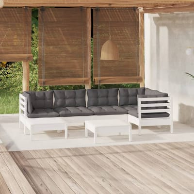 vidaXL - 7-delige - Loungeset - met - kussens - massief - grenenhout - wit