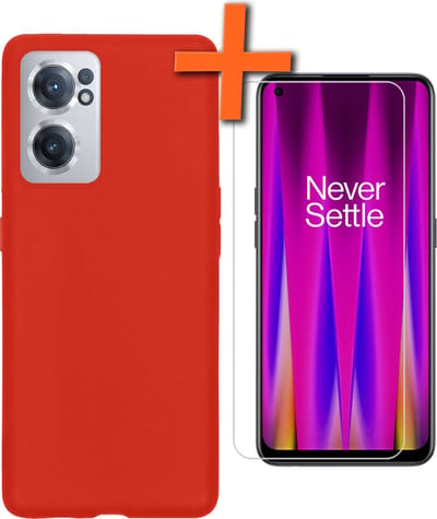 Hoes - Met Screenprotector - Geschikt voor OnePlus Nord CE 2 - Sterk & Shockproof - Back Cover - Siliconen Case - Telefoon Hoes - Rood