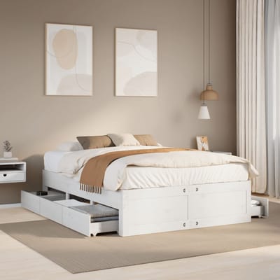 vidaXL - Bedframe - zonder - matras - met - lades - grenenhout - wit - 140x200 - cm