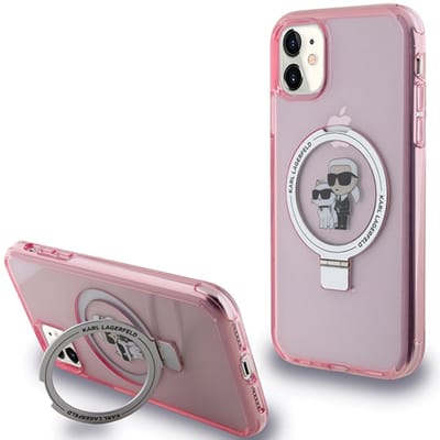 Karl Lagerfeld Ring Stand Serie - iPhone 11 Hoesje - Roze - MagSafe - Ring Stand