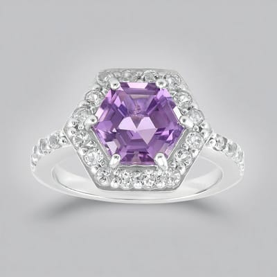 Cavill - Zilveren ring met 1,881 ct hexagon amethist & 0,605 ct witte topaas - 925 Sterling Zilver - Modern & elegant - Ring voor dames