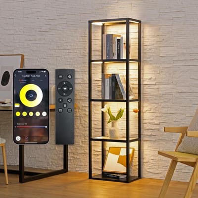 Glazen Vitrinekast met Dimbare LED-Vloerlampen en Stevige Planken - 66 inch Curio-kast voor Slaapkamer en Woonkamer