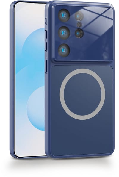 Casemania Hoesje Geschikt voor Samsung Galaxy S26 Ultra - Donker Blauw - Luxe Matte-Feel Siliconen Back Cover - Geschikt voor MagSafe - Ingebouwde Lens Bescherming - Magnetische Telefoonhoesje