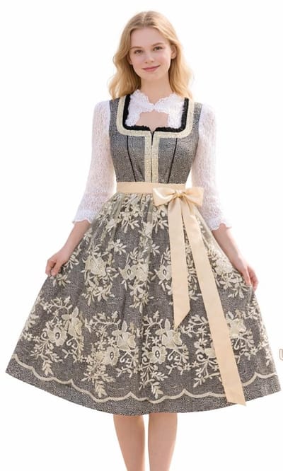 Dirndl Hildegard 3 delig Volwassenen Vrouwen Zwart / Geel Oktoberfest Maat L
