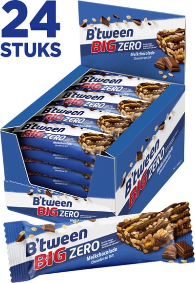 B'tween BIG Zero Melkchocolade - Mueslirepen - Muesli - 24 repen x 40 gram - Voordeelverpakking