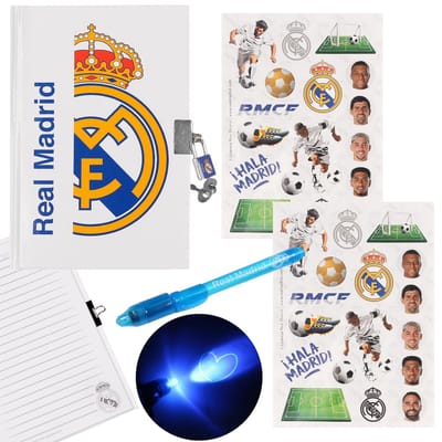 Real Madrid Dagboek met slot en magische pen + stickers, Premium set voor fans