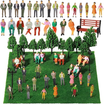MTTproducts- Modelspoorwegfiguren 60 stuks - Miniatuurfiguren - Zittende/staande figuren - Voorbijgangers - Kunststof - Schaal 1:85