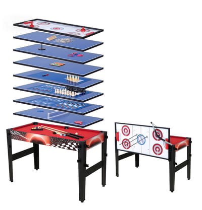 Speltafel -Multigame-14-in-1 Multifunctionele Speltafel- Biljart, Tafeltennis, Air Hockey & 11 Andere Spellen -Hout.