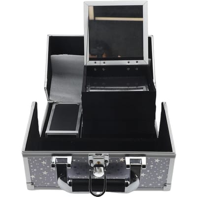 Trousse de maquillage grande capacité en alliage d'aluminium verrouillable, boîte à cosmétiques portable avec miroir et clés pour le voyage, blanc blanc