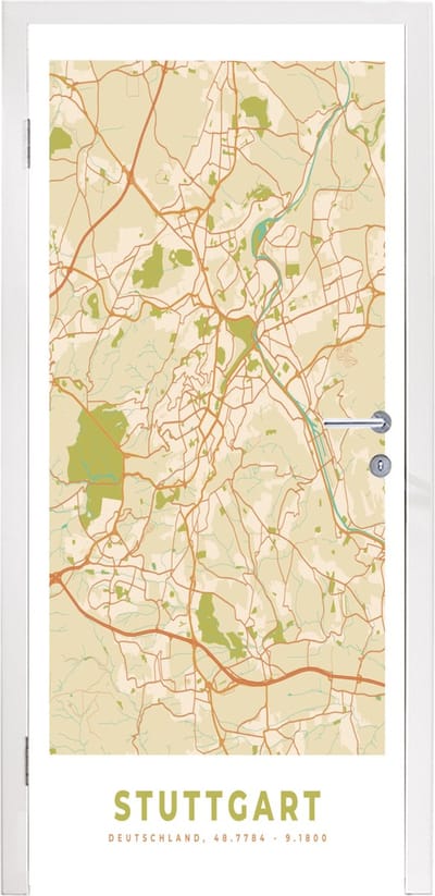 Deursticker Plattegrond - Stuttgart - Vintage - Kaart - Stadskaart - 95x235 cm - Deurposter