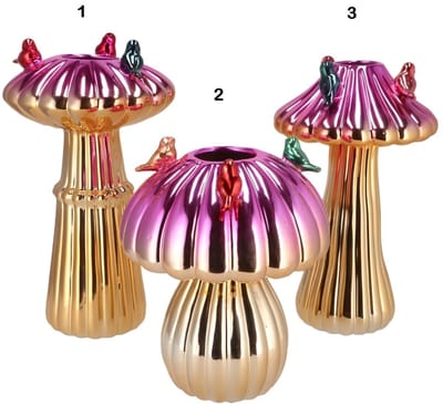 Daan Kromhout Design - vogelvaas - vaas - goud - pink - paddenstoel - H25 cm - Ø16 cm - u ontvang nr. 1 van de foto !