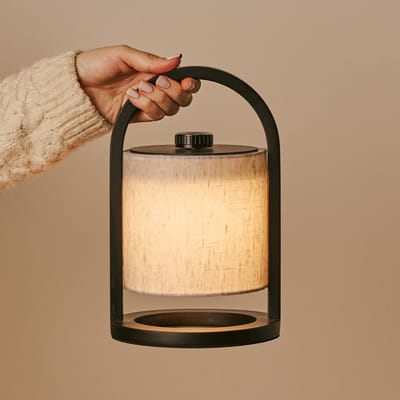 Tavellio River Oplaadbare Tafellamp – H27 – Hout en Linnen – Tot 100 uur – Zwart en Grijs