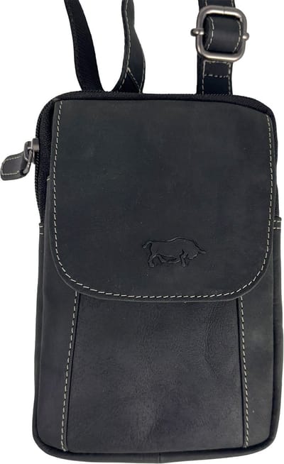 Zwart crossbodytasje vintage buffelleer - Riemtasje - Festivaltasje & vakantietasje - Paspoorttasje - Arrigo
