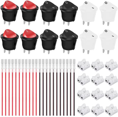 Xiaiaosann 12 Stuks Ronde Rocker Switches AC 6A/250V, Mini Push Button in 3 Kleuren