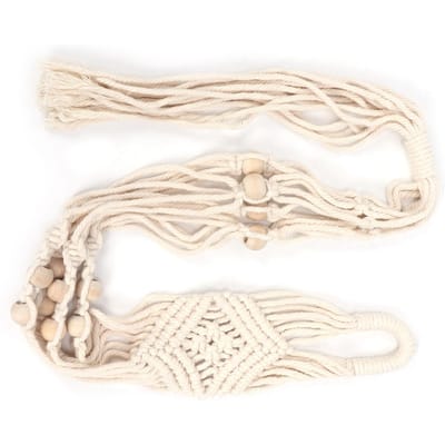 Suspension pour plantes à motif losanges en corde de coton avec 12 perles, porte-pot de fleurs à suspendre pour décoration intérieure white