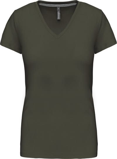 Kariban Dames T-shirt V-hals Korte Mouwen K381 - Dark Khaki - L